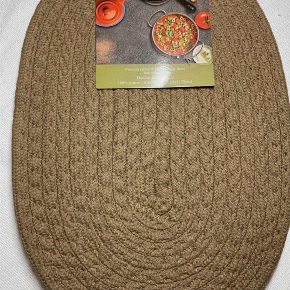 Oval Woven Trivets 8.5x12.5, Set of 2, 100% Cotton - Color Camel - Picture 2 of 2